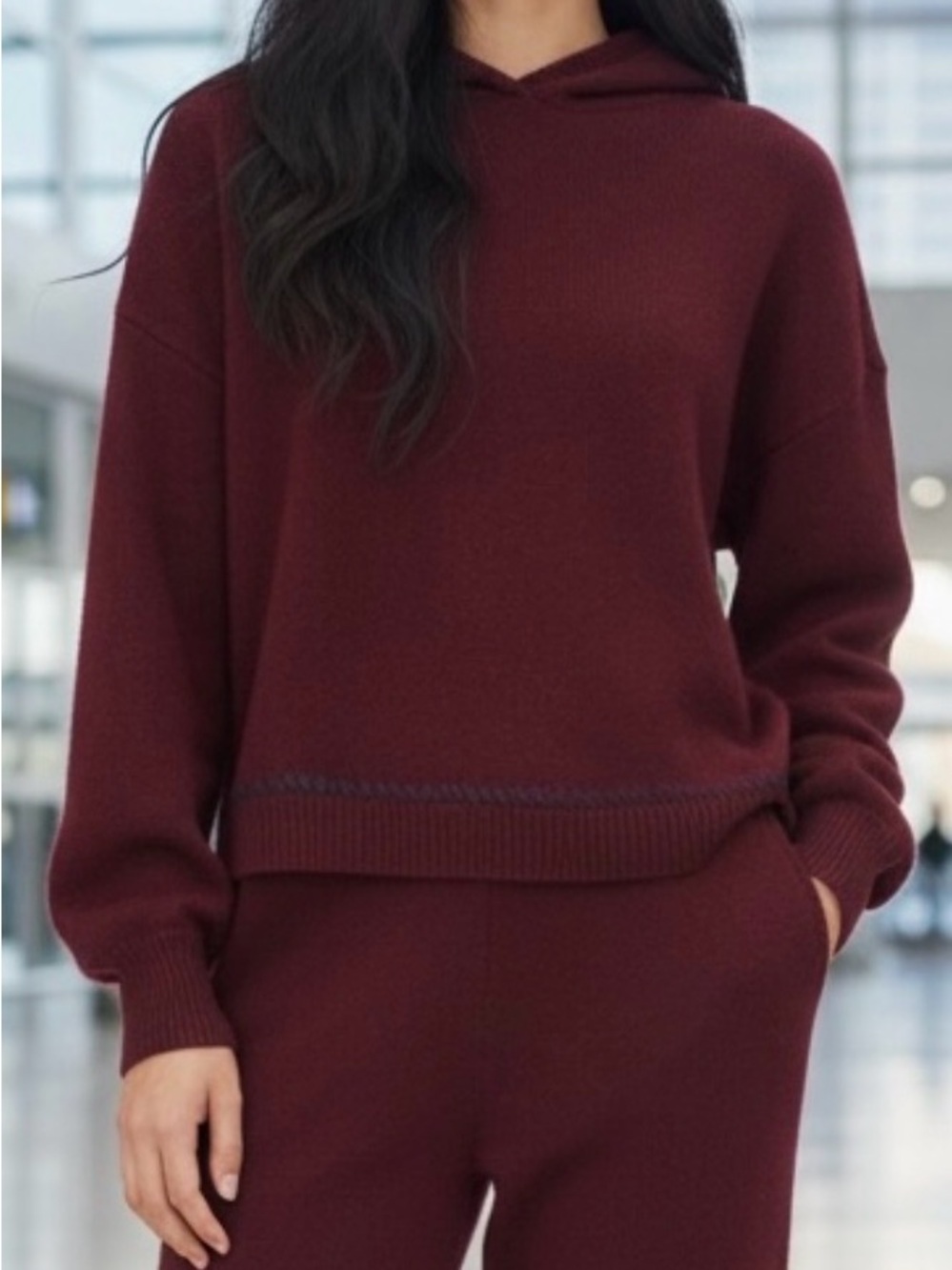 PAIGE Cashmere Hooded Sweater in Cherry Wine size Small